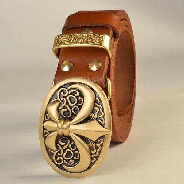 Men's Solid Brass Buckle Genuine Leather Belt