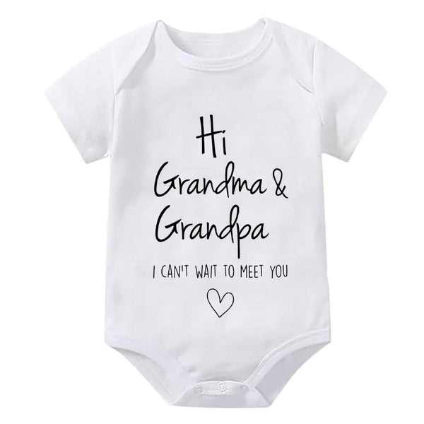 WOOYONGING Hi Grandma and Grandpa I Cant Wait To Meet You Pregnancy Announcement Infant Baby Bodysuit Baby Clothes
