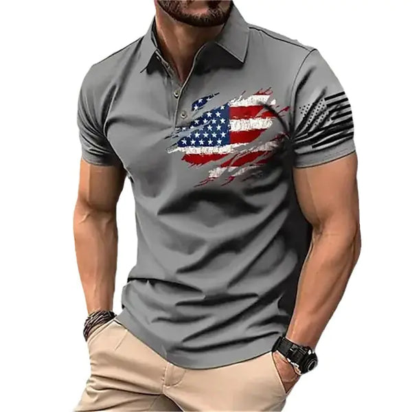 Men's Spring 3D Printed Polo Shirt with Buttons