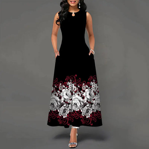 Black and White Floral Print Maxi Dress