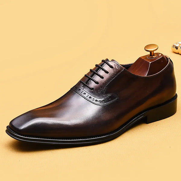 British Hand-rubbed Leather Oxford Pointed Toe Shoes