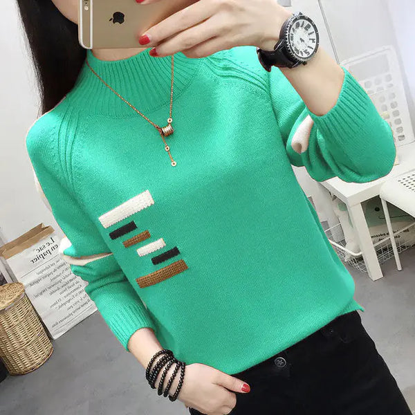 Autumn Women's Semi-High Neck Knitted Sweater