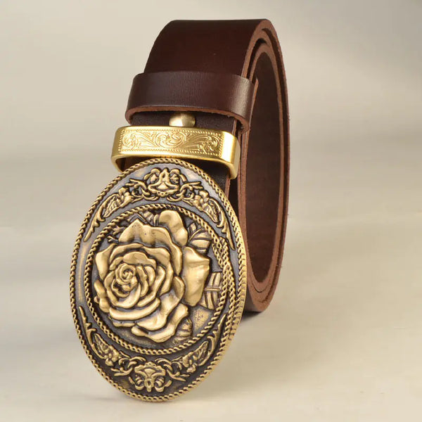Men's Solid Brass Buckle Genuine Leather Belt
