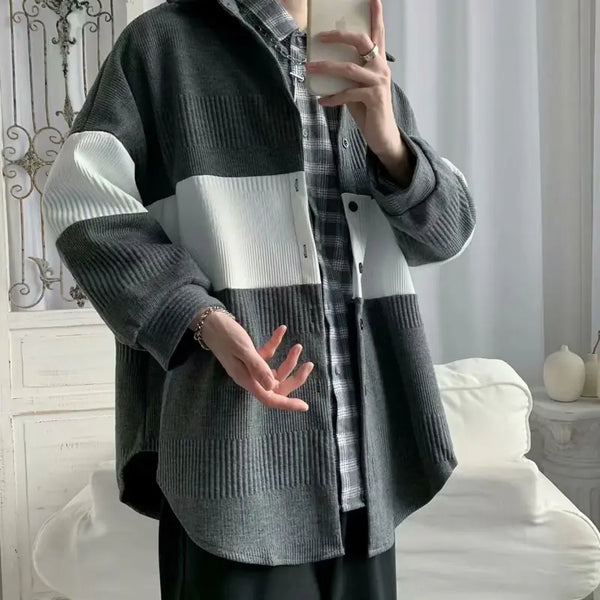 Men's Loose Stitching Woolen Coat Fashion Outerwear