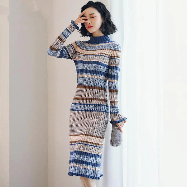 Knit Turtleneck Dress - Thick Sweater Dress