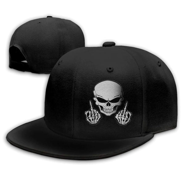 Negi Skull Finger Flat Bill Hats Snapback Hat for Men Brim Baseball Cap for Men Adjustable Cool