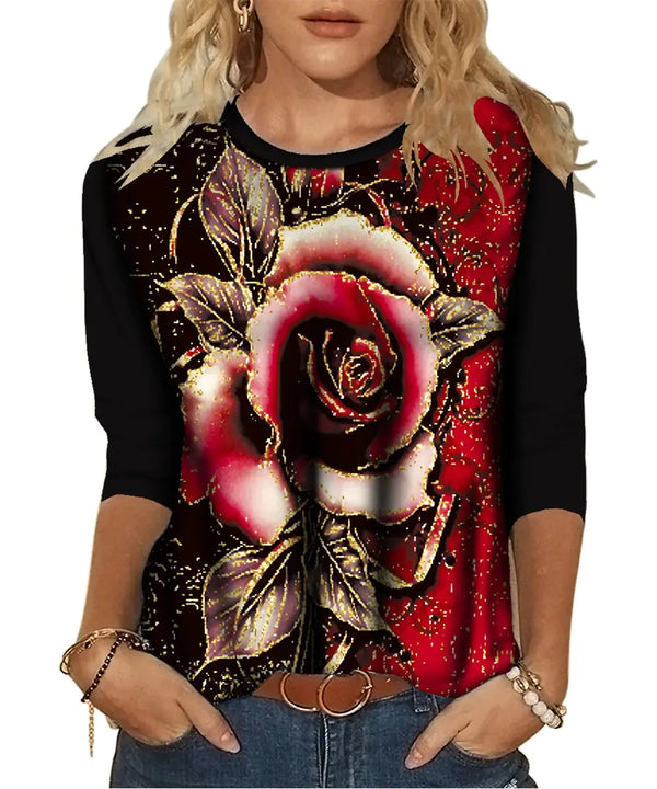 Women's Fashion Printed Long Sleeve Crew Neck T-Shirt