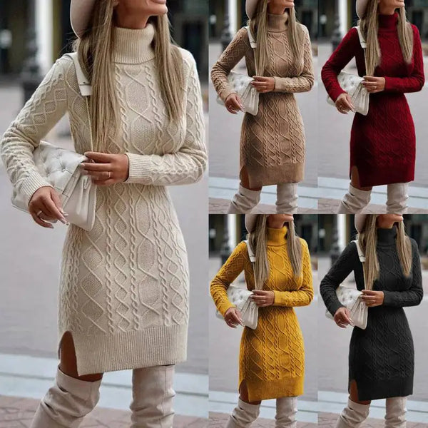 Solid Color Split Twist Mid-Length Women's Sweater Skirt