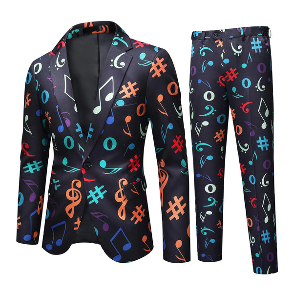 Cloudstyle Mens 2 Piece Floral Tuxedo Suit Printed Slim Fit 1 Button Prom Dress Jacket Pants Suit Set