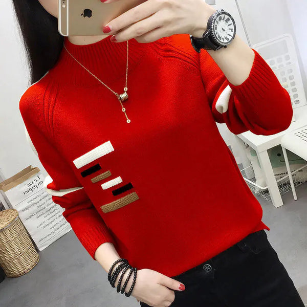 Autumn Women's Semi-High Neck Knitted Sweater