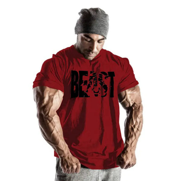 Cotton Short Sleeve Fitness Beast Men's T-Shirt