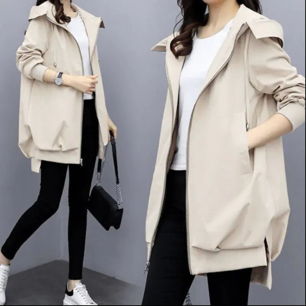 Casual Hooded Mid-Length Trench Coat