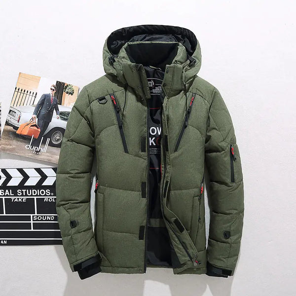 Men's Short Down Jacket with Hood - Warm Outdoor Coat