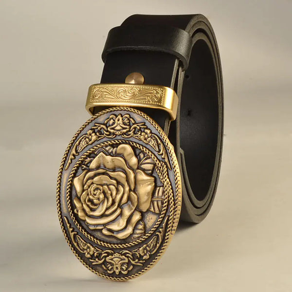 Men's Solid Brass Buckle Genuine Leather Belt