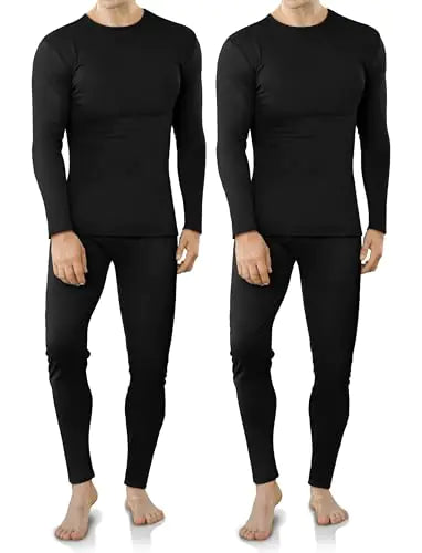 VZV 2 Set Thermal Underwear for Men Winter Long Johns for Men Fleece Lined Mens Thermals Top and Bottom Set Base Layer Men Black Black