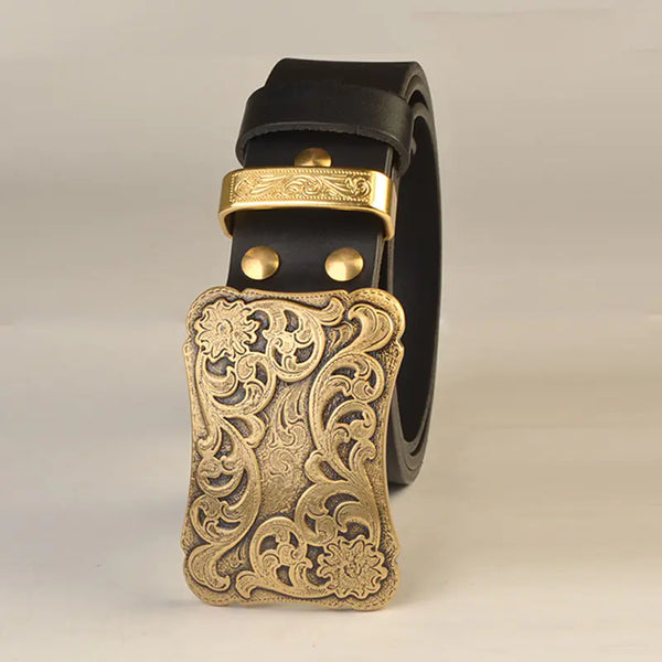 Men's Solid Brass Buckle Genuine Leather Belt