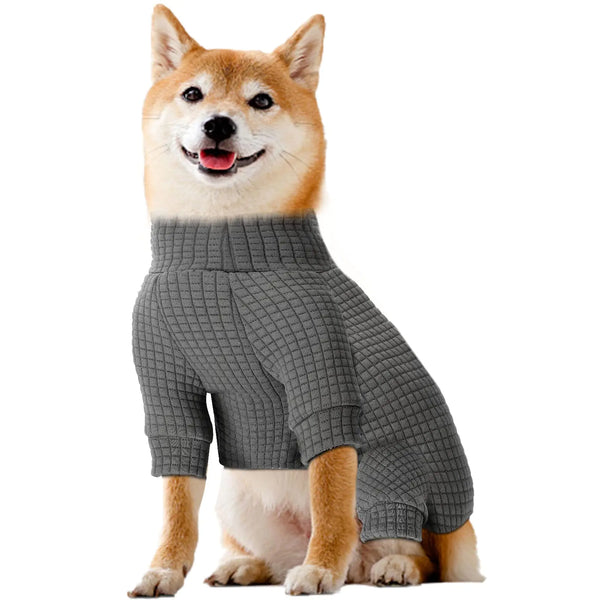 Turtleneck Waffle Knitted Dog Sweater - Puppy Pajamas Thermal Doggie Winter Clothes Knitwear Pet Coats Apparel(LargeGray)