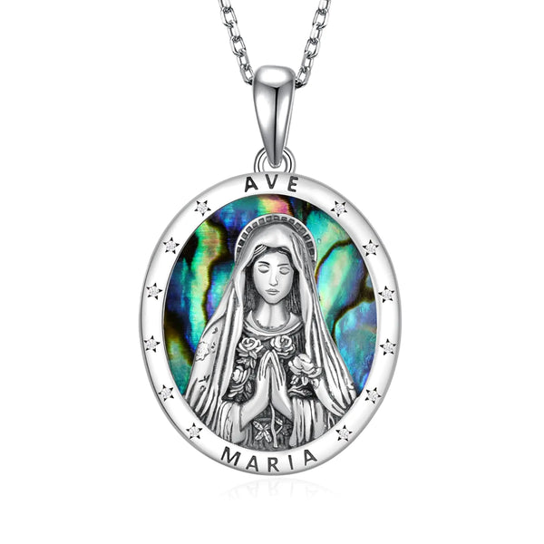 Feijiesi Virgin Mary Necklace for Women Sterling Silver Virgen de Guadalupe Necklace Virgin Mary Miraculous Medal Jewelry for Women