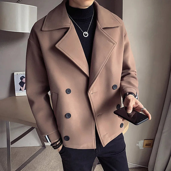 Men's Casual Warm Wool Trench Coat for Autumn/Winter