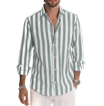 Polo Collar Striped Loose Men's Shirt – Multi-Color