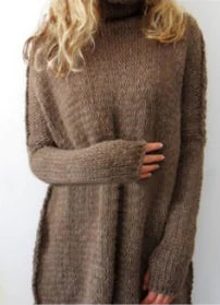 Long Sleeve Women's Sweater, High Neck, Solid Color