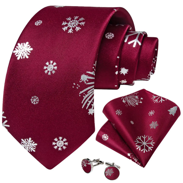 DiBanGu Mens Ties Formal Christmas Burgundy Silver Tie and Pocket Square Sets for Party