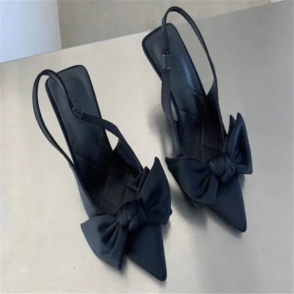 Women's Pointed Pink Diamond Strap Shoes with Bow