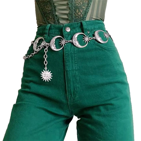 AMYGEM Moon Star Metal Waist Chain Sun Pendant Belly Belt Body Chains Jewelry Accessories for Women