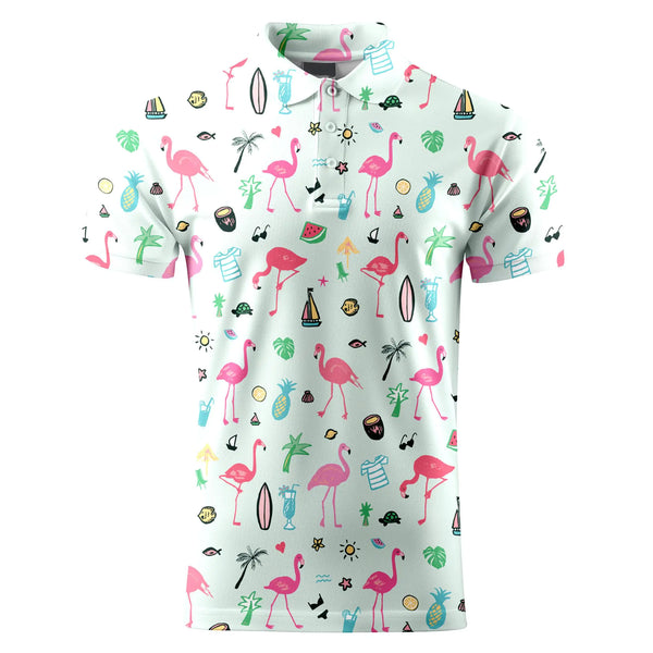 Flamingo Bird Summer Funny Golf Shirts for MenMens Hawaiian Shirts Short Sleeve Novelty Crazy Golf Shirts