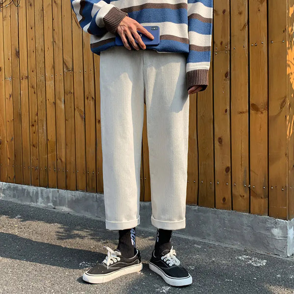 Men's Korean Style Corduroy Wide-Leg Casual Pants
