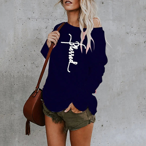 Women's Loose Fit Letter Print Long Sleeve T-Shirt
