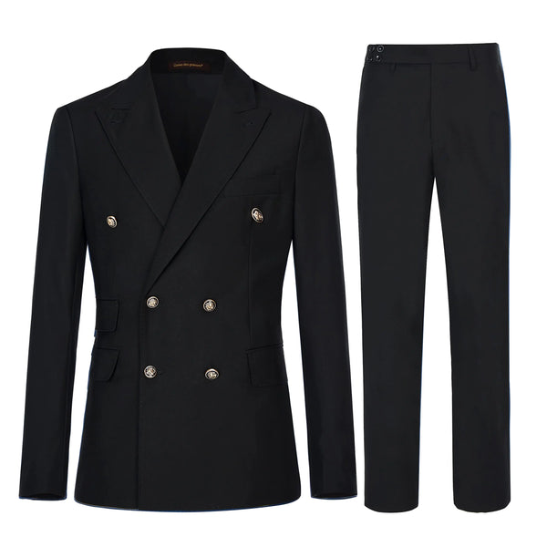 Mens 2 Pieces Suit Slim Fit Double Breasted Suit Jacket Elegant Prom Wedding Blazer Pants Set Black……