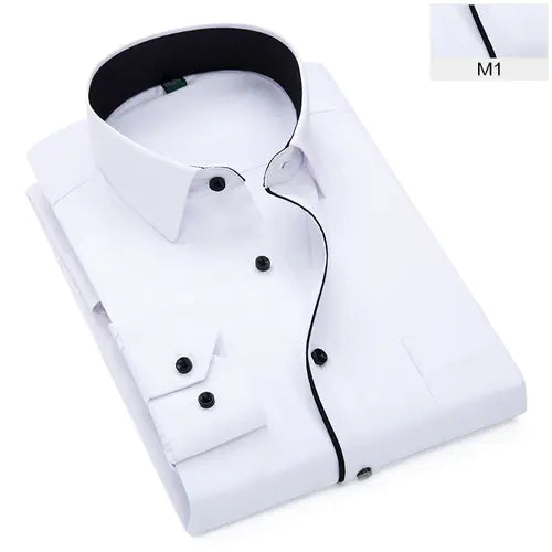 Black and White Patchwork Long Sleeve Shirt for Men