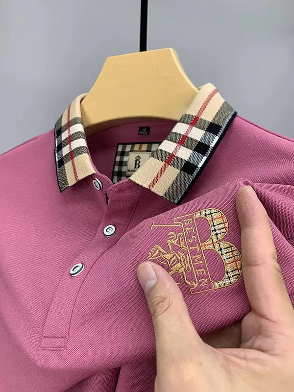 Men's Solid Color Long Sleeve Embroidered Polo Shirt