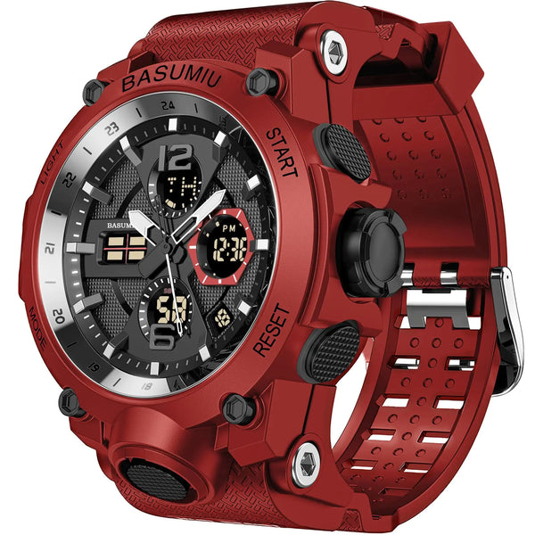 Pienolan Men's Tactical Hybrid Watch - Water Resistant Gold (C-Red)