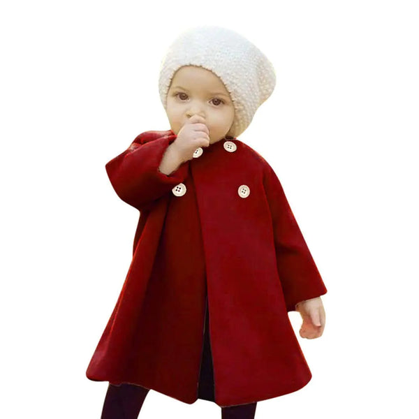 XFGLCK Toddler Baby Girls Coats Cloak Button Jacket Outerwear Fall Winter Clothes (0-6 Months Wine red)