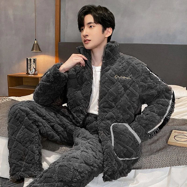 Thickened Plush Coral Velvet Pajamas for Men