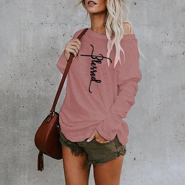 Women's Loose Fit Letter Print Long Sleeve T-Shirt