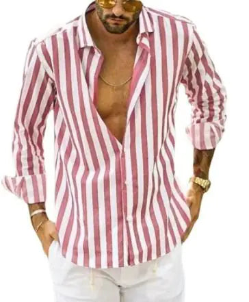 Polo Collar Striped Loose Men's Shirt – Multi-Color