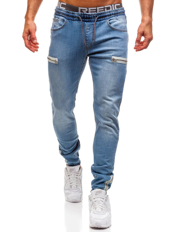 Men's Casual Denim Pants with Zipper Design