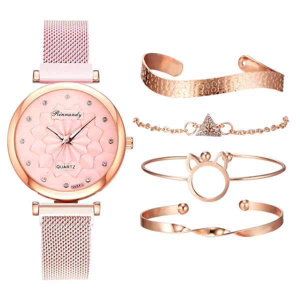Fashion Women's Watch Set with Bracelet (5 Pieces)