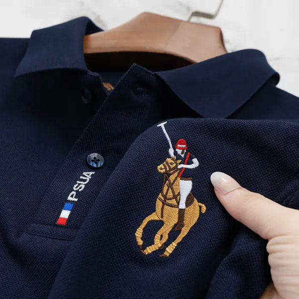 Men's Cotton Polo Shirt - Embroidered Short Sleeve Tee