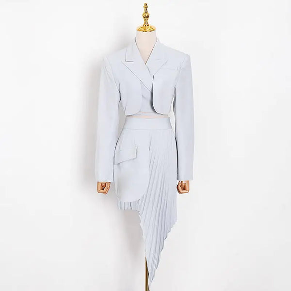 Beveled Pleated Skirt Suit