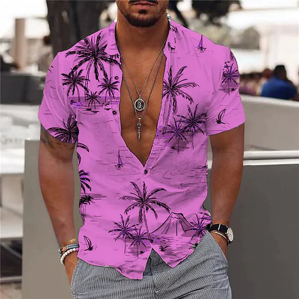 3D Digital Printed Short Sleeve Lapel Shirt for Men