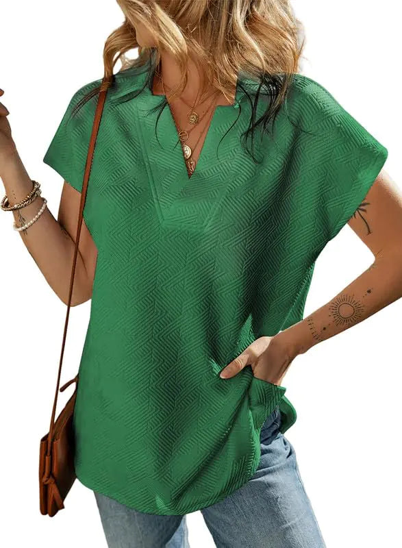 SHEWIN Womens Polo Shirts Casual Collared Short Sleeve Shirt Loose V Neck Summer Top Work Business Tunic Tops for Women Trendy Dark Green US 4-6(S)