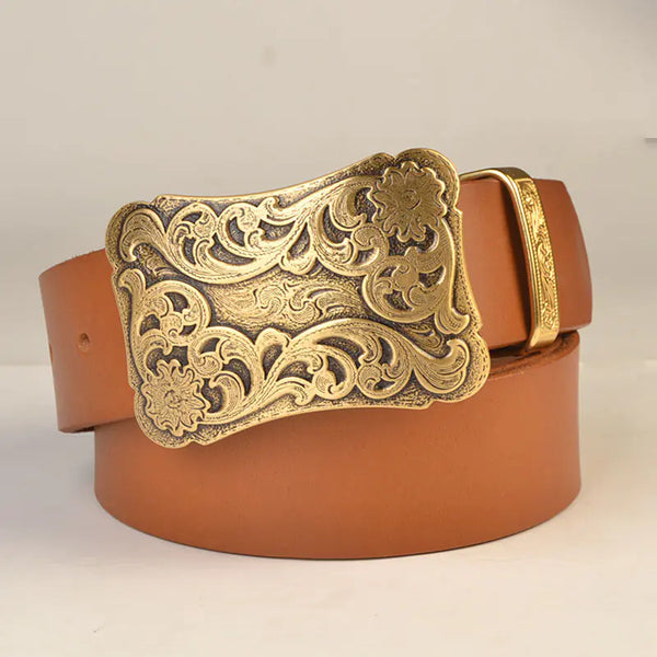 Men's Solid Brass Buckle Genuine Leather Belt