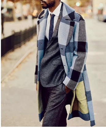Men's Casual Loose Plaid Lapel Coat Jacket