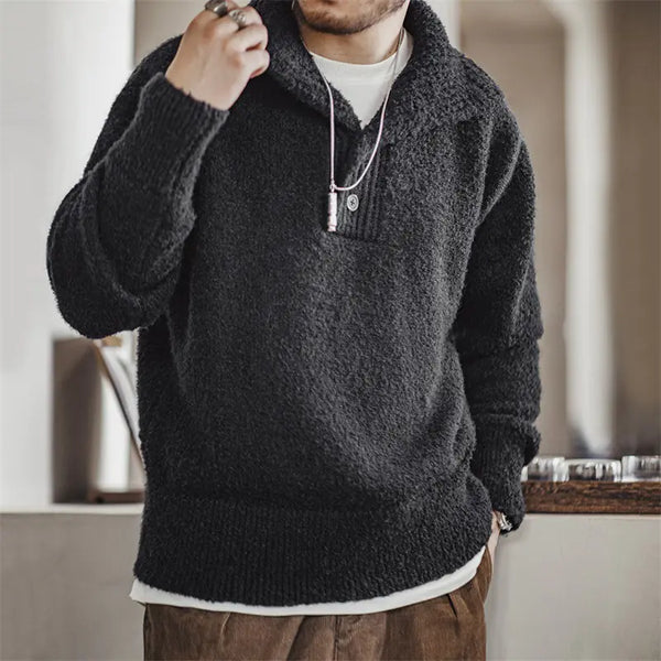 Lapel-Collar Thermal Men's Sweater