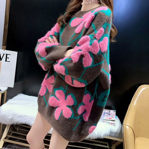 Women's Printed Casual Long-Sleeved Knitted Sweater