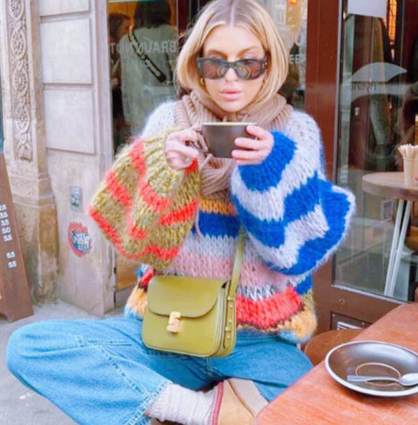 High-Quality Women's Mid-Length Hooded Mohair Sweater